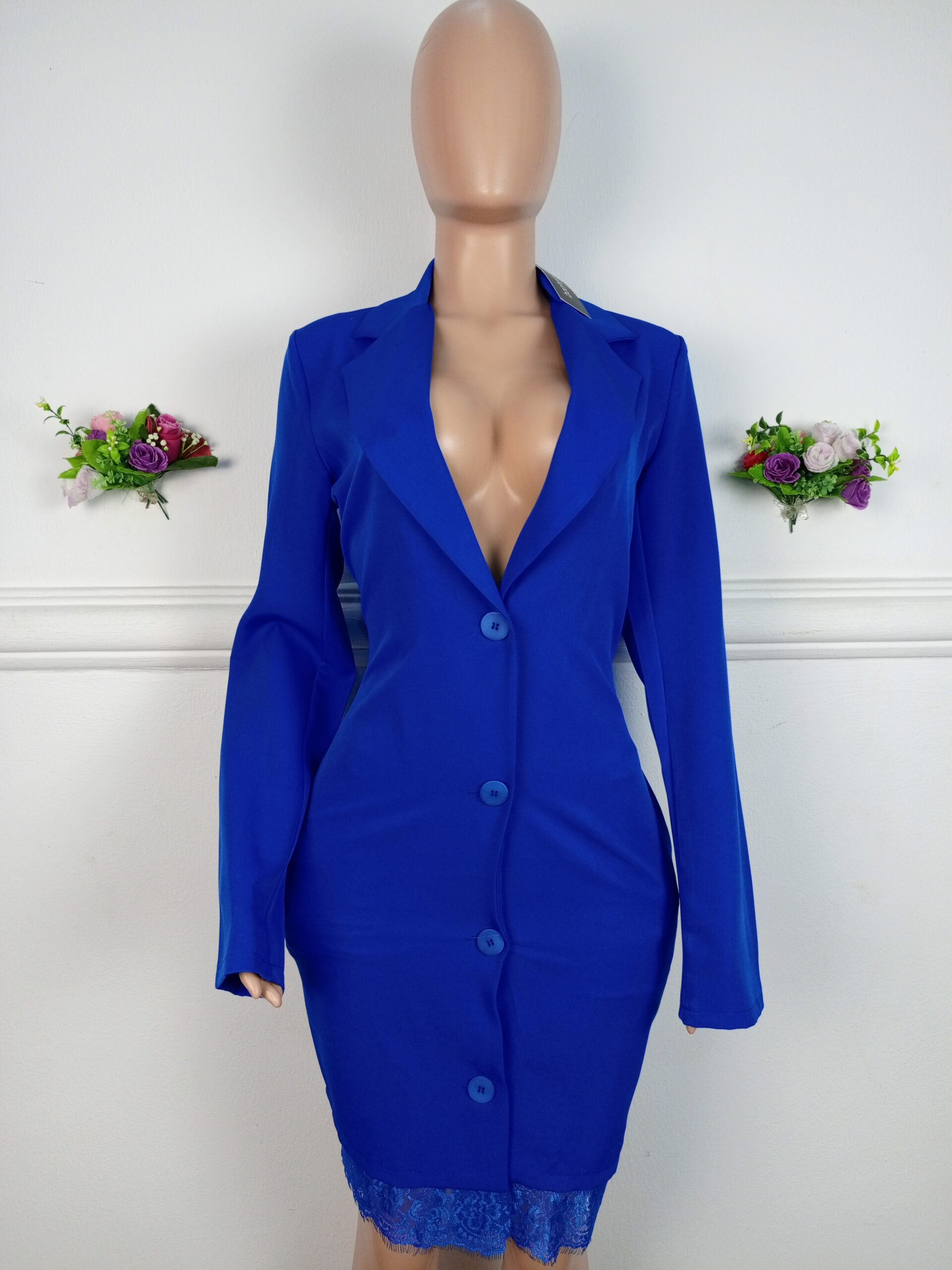 COBALT BLAZER DRESS WITH BUTTONS